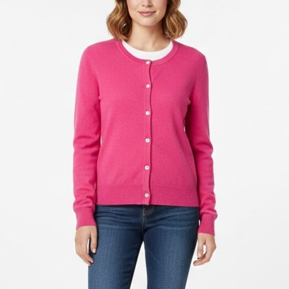 J. Crew Cardigan 100% Cashmere Crew Neck Long Sleeve Sweater Pink Womens Size XS
